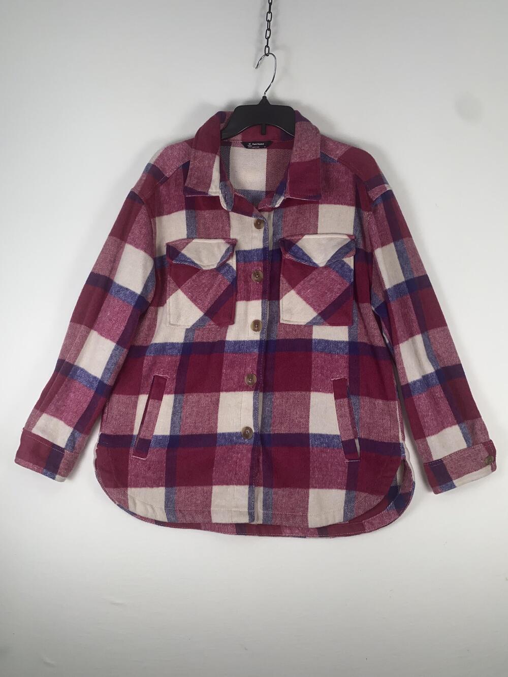 Member's Mark Shacket Womens Medium Red Plaid Flannel Button Shirt Jacket